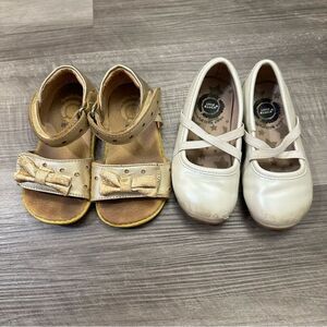 Livie and Luca girls bow sandal gold and ballet flat cream bundle size 7 toddler